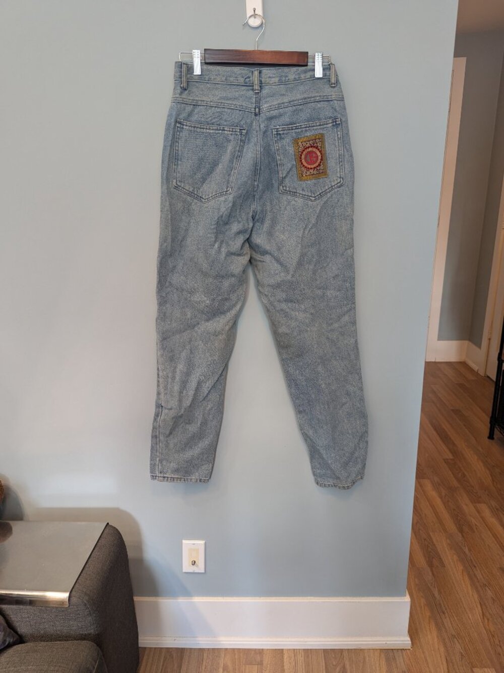 Vintage 100% Leather Geometric Patchwork Don't Stop International Denim Jeans - Picture 8 of 15